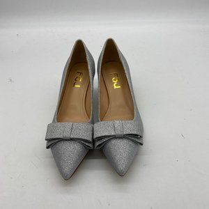 FSJ Silver Glitter Bowknot Pointed Toe Kitten Heels Dress Pump Wedding Shoes